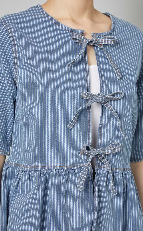 ライトストライプデニムペプラムブラウス