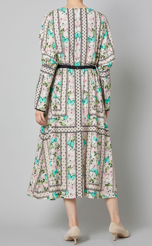 バタフライプリントパイピングワンピース