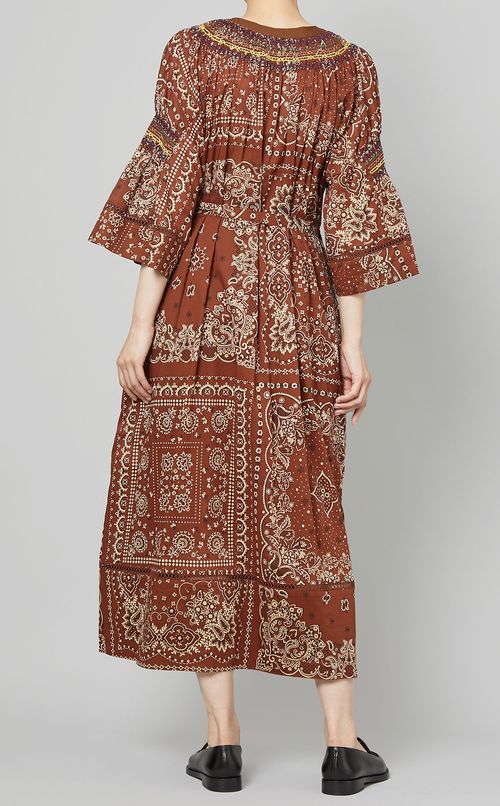 バンダナプリントノーカラーワンピース