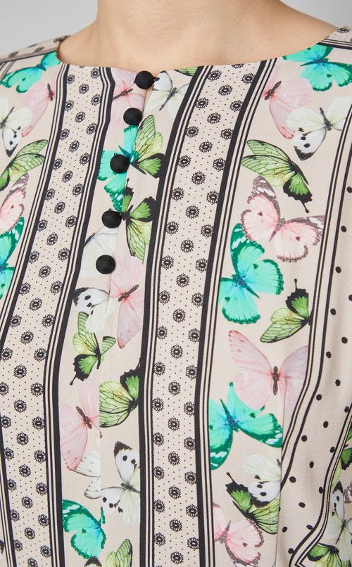 バタフライプリントパイピングワンピース