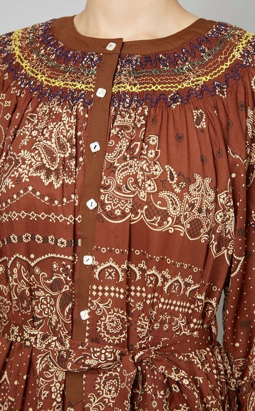 バンダナプリントノーカラーワンピース