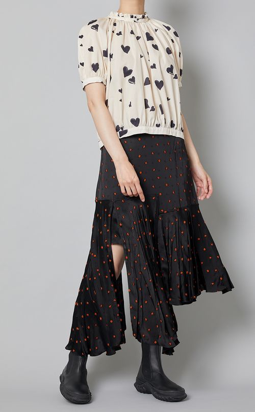 ハートプリントバルーンスリーブブラウス