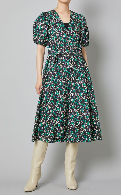 タイニーフラワープリントVネックドレス