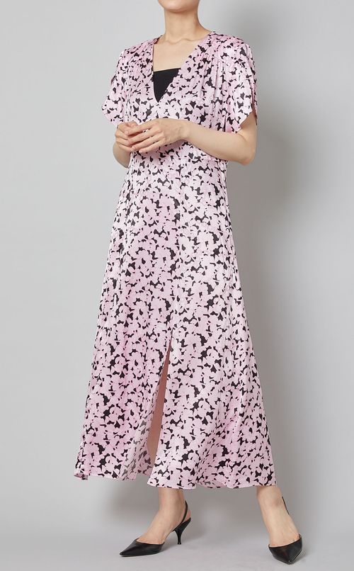 チェーンフラワープリントVネックドレス