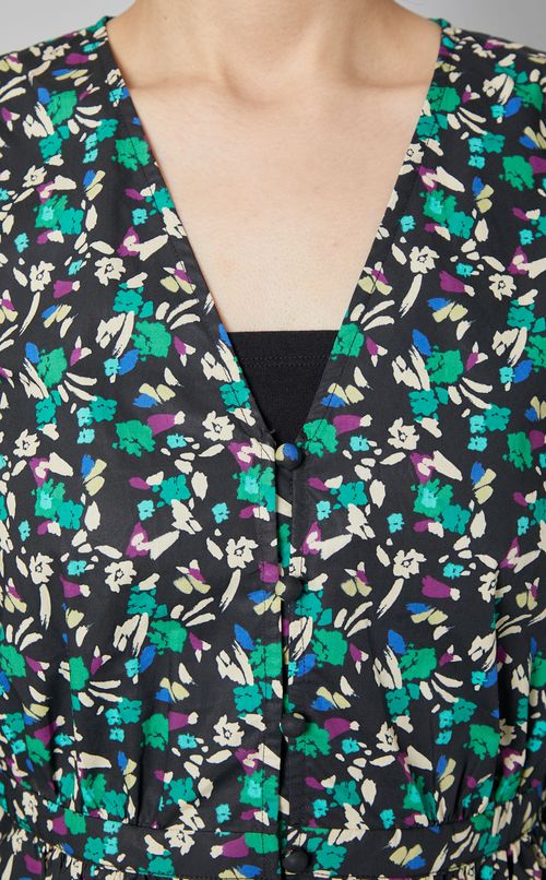 タイニーフラワープリントVネックブラウス