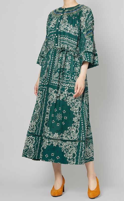 バンダナプリントノーカラーワンピース