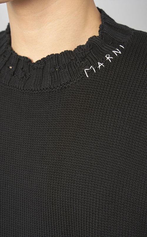 ダメージ加工クルーネックニット