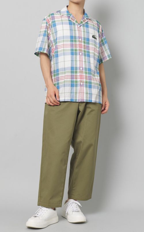 チェック柄オープンカラーシャツ