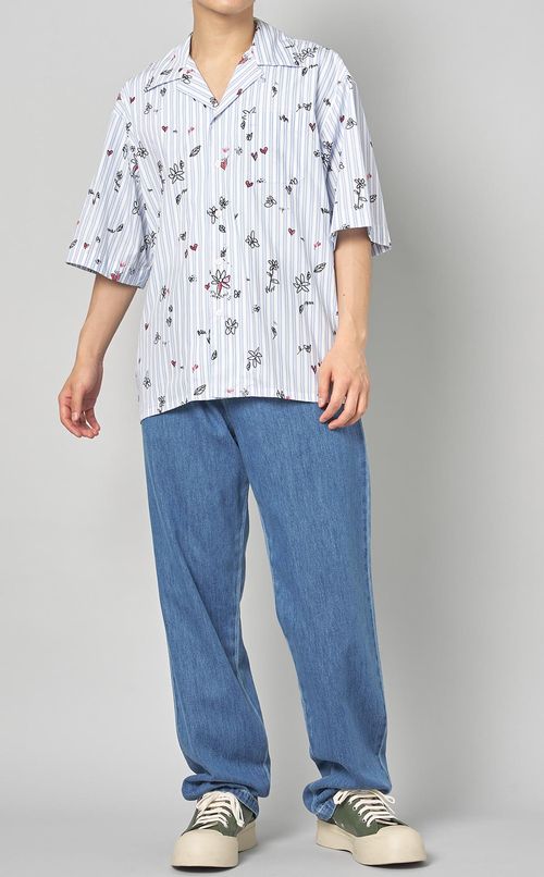 ストライプフラワープリントシャツ