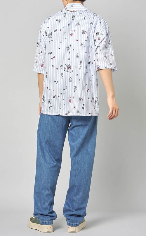 ストライプフラワープリントシャツ