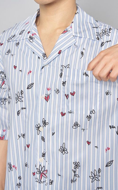 ストライプフラワープリントシャツ