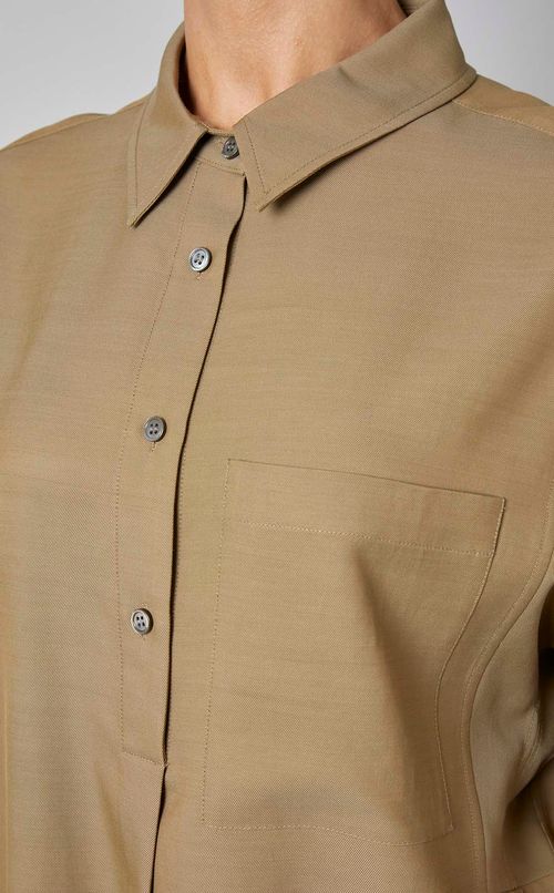 ウール混パッチポケットポロブラウス