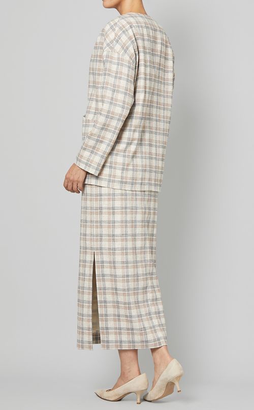 チェック柄ノーカラージャケット