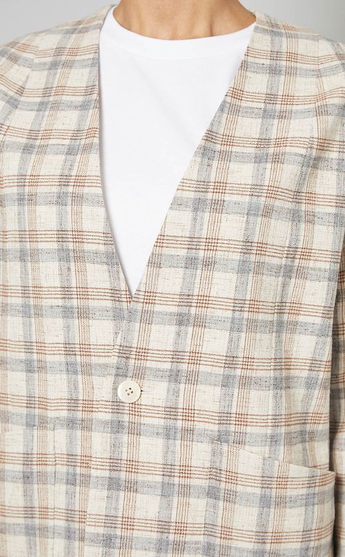 チェック柄ノーカラージャケット