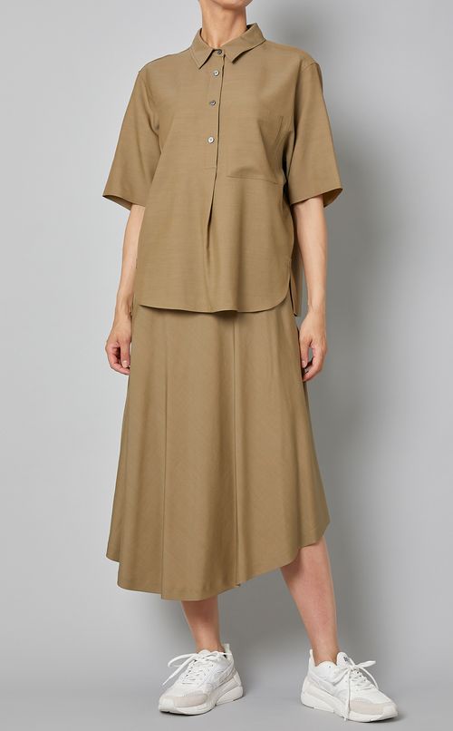 ウール混パッチポケットポロブラウス