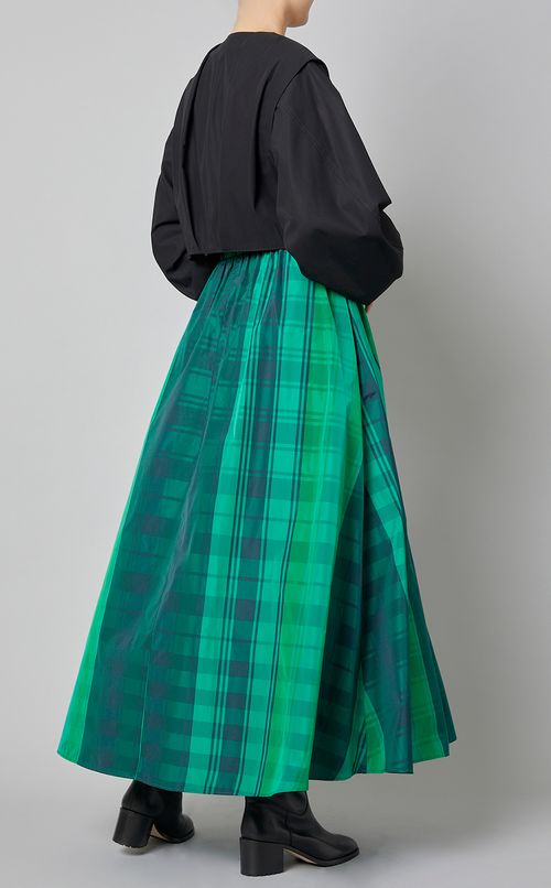 チェックプリントタフタロングスカート