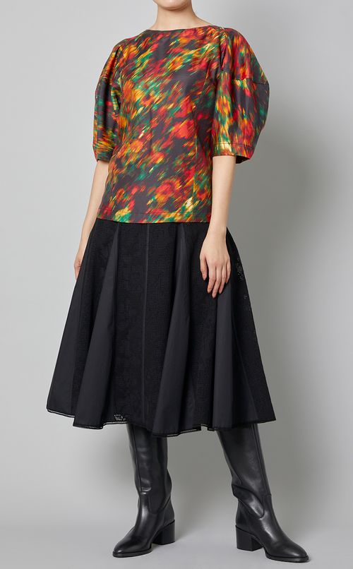 フラワープリントショートスリーブブラウス