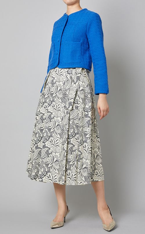 モノトーンフラワープリントフレアスカート