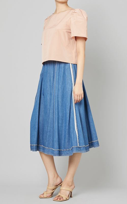 シャンブレーギャザーフレアスカート