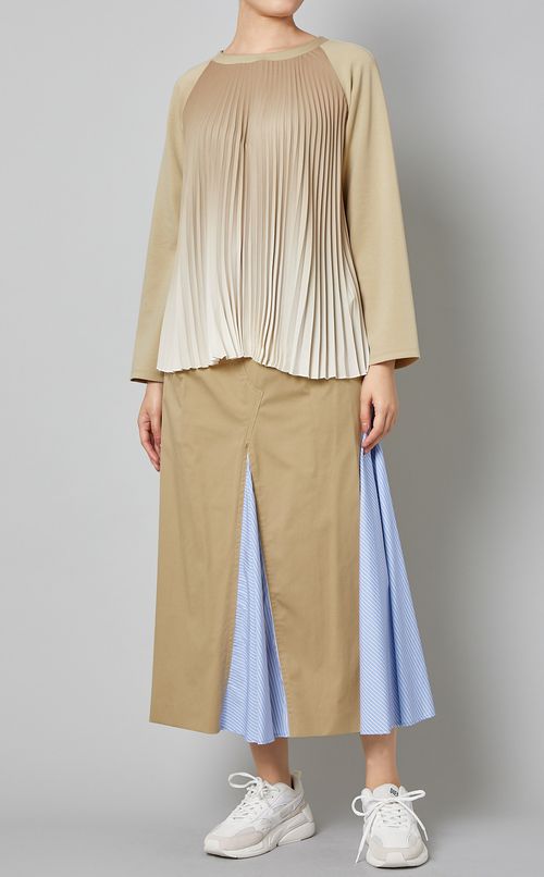 プリーツフレアジャージトップス