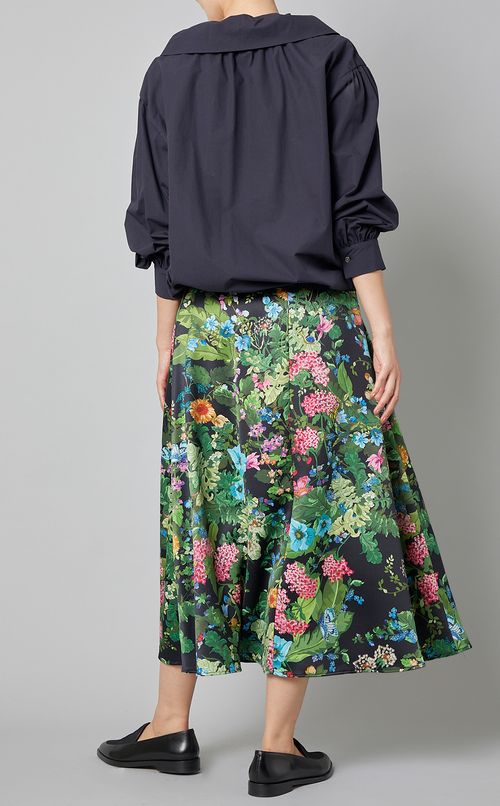 サテンプリントフレアスカート