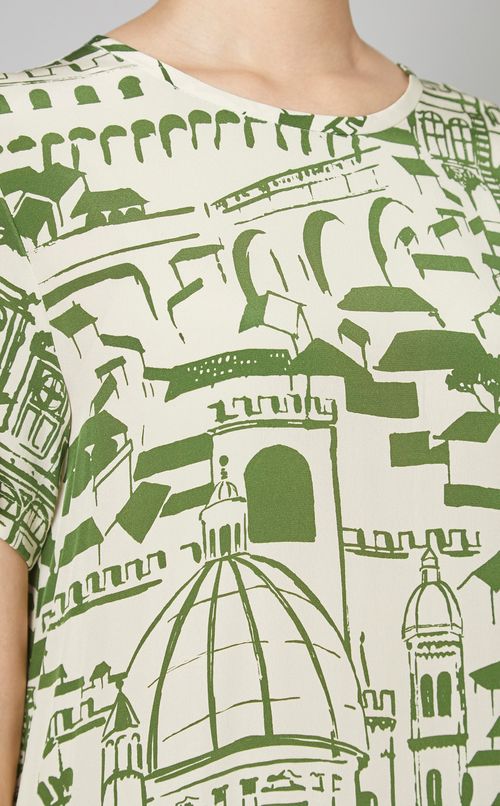 プリントショ一卜スリーブロングワンピース