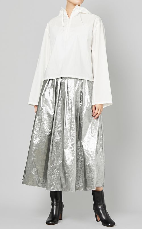 メタリックギャザーフレアスカート