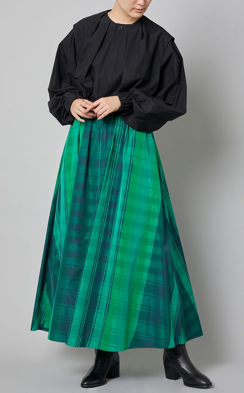 チェックプリントタフタロングスカート