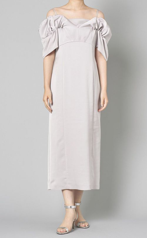 ドレープオフショルダーサテンドレス