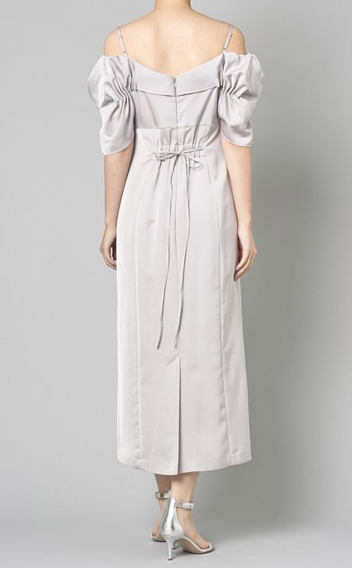 ドレープオフショルダーサテンドレス