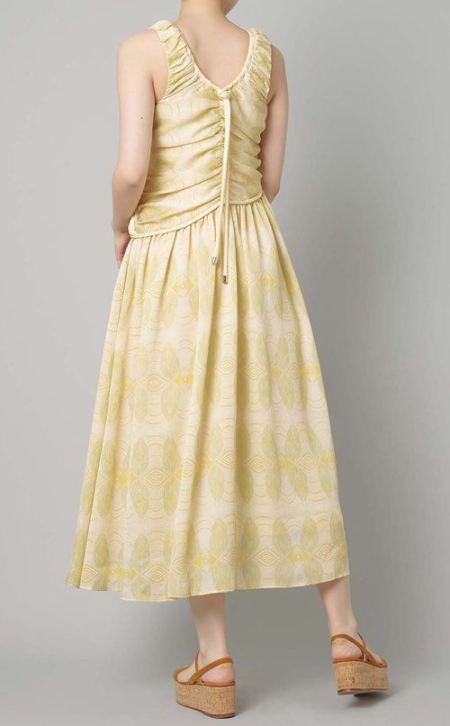 プリントギャザーノーリーブワンピース