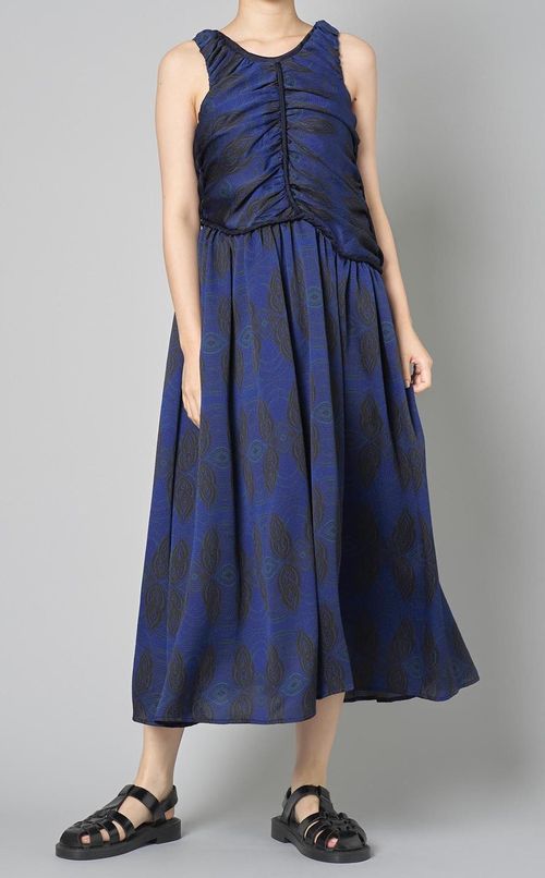 プリントギャザーノーリーブワンピース