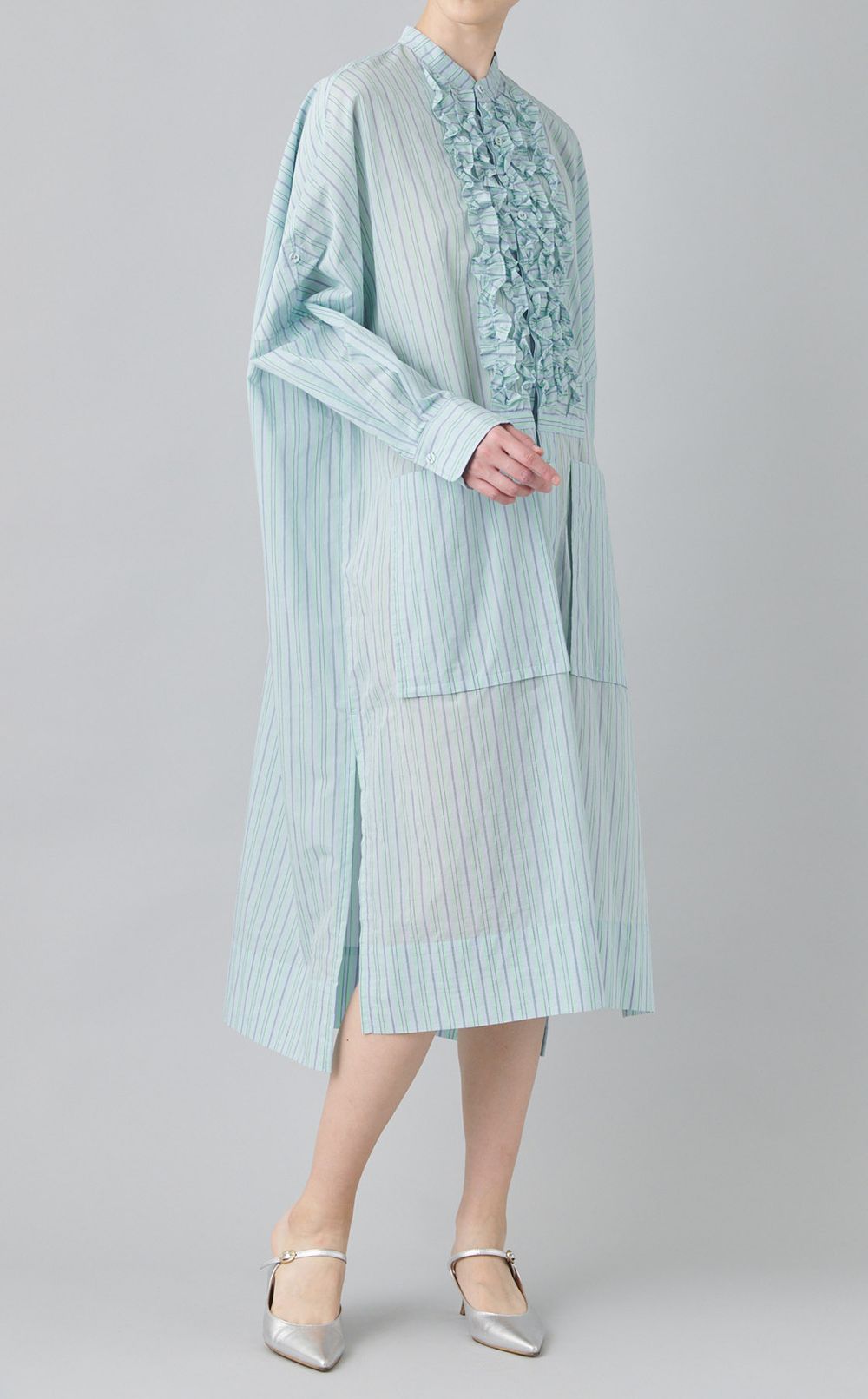 フリルロングシャツワンピース