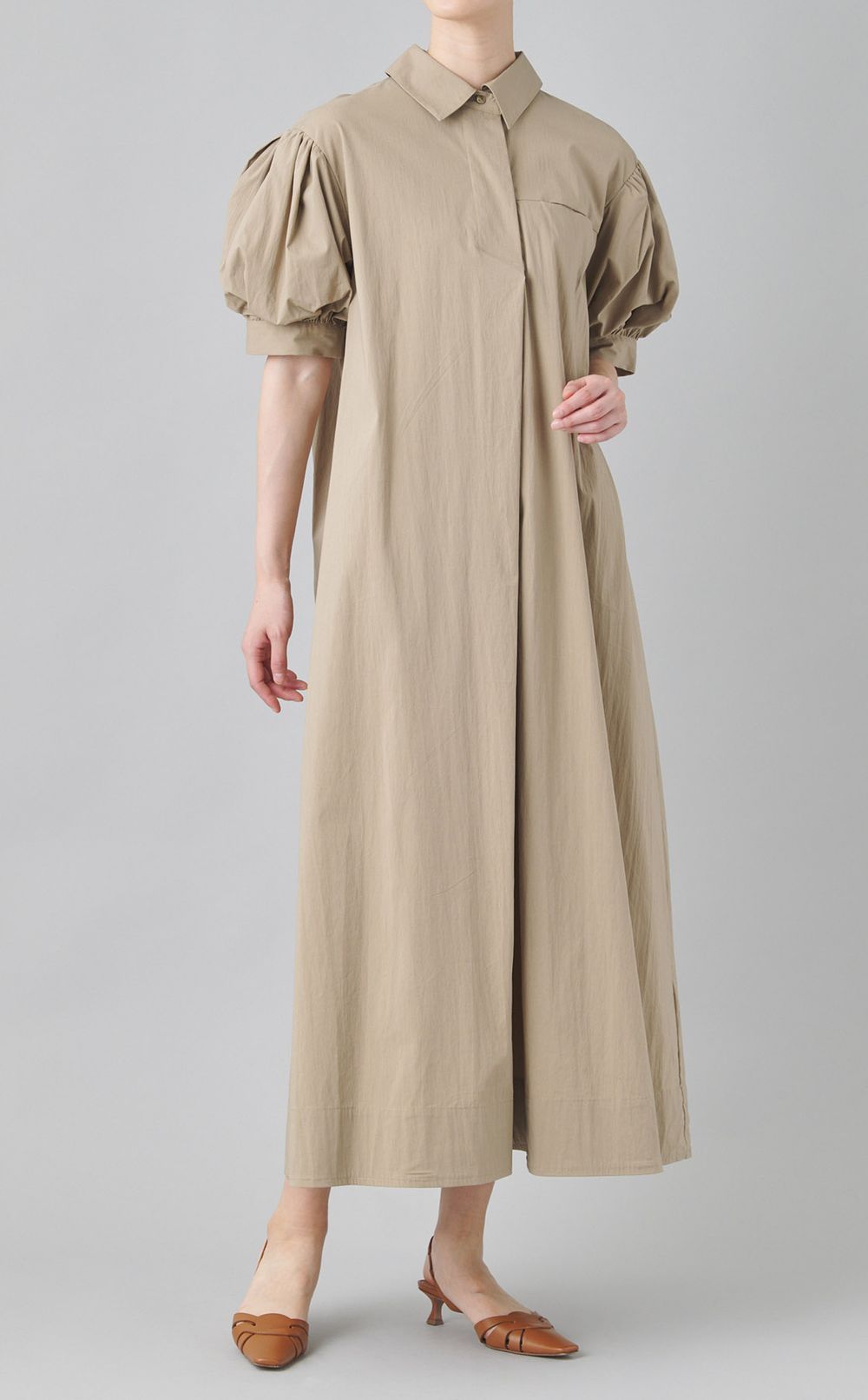 パフスリーブシャツワンピース