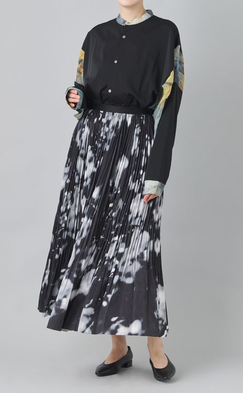 マーブルペイントノーカラーシャツ