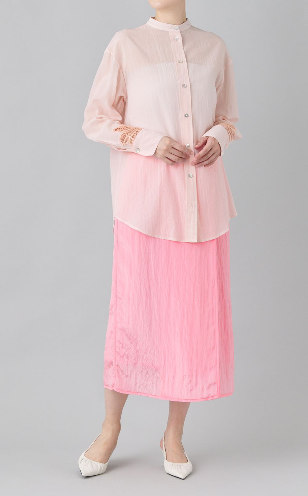 レーススリーブバンドカラーシャツ