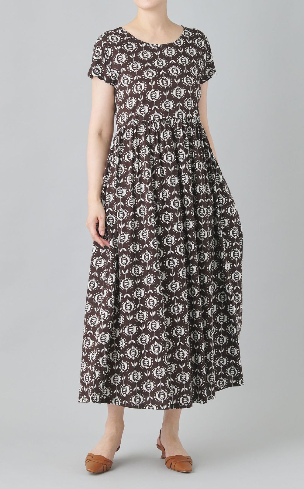 プリントギャザージャージワンピース