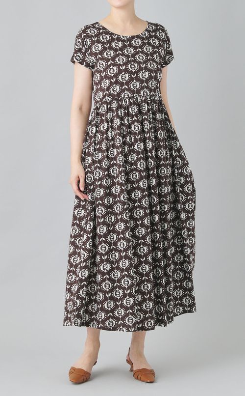 プリントギャザージャージワンピース