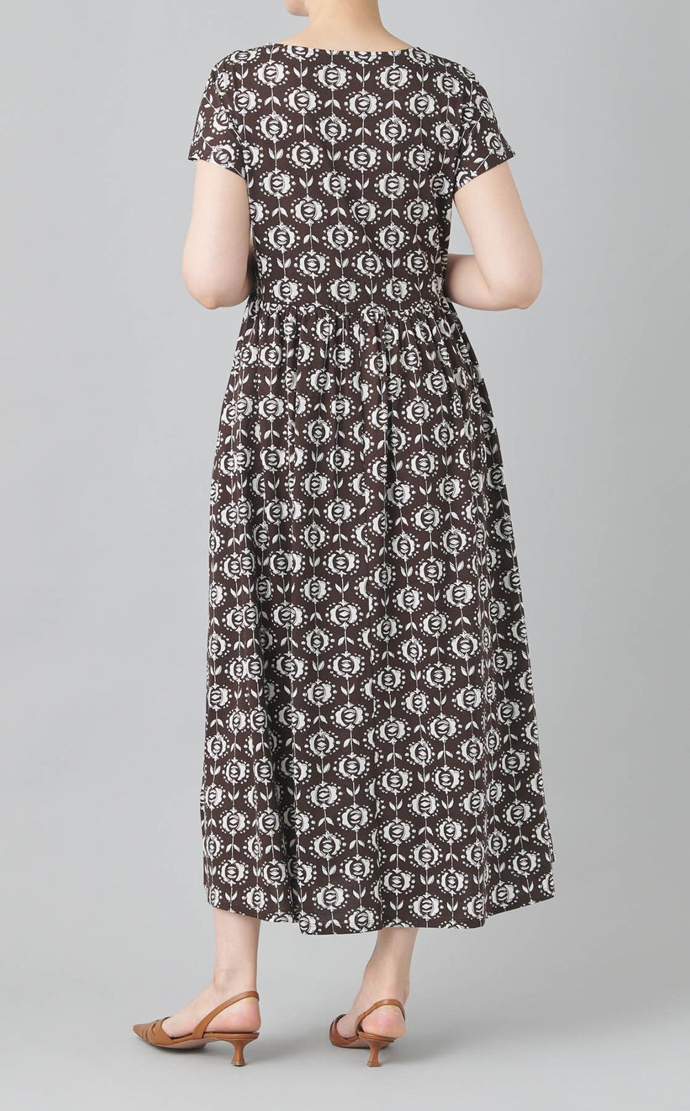 プリントギャザージャージワンピース