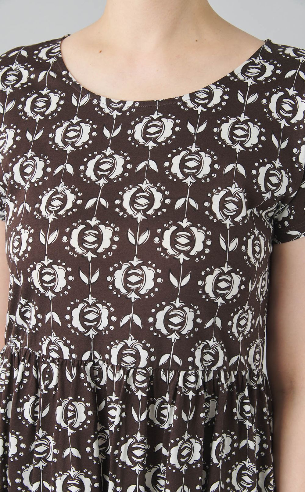 プリントギャザージャージワンピース