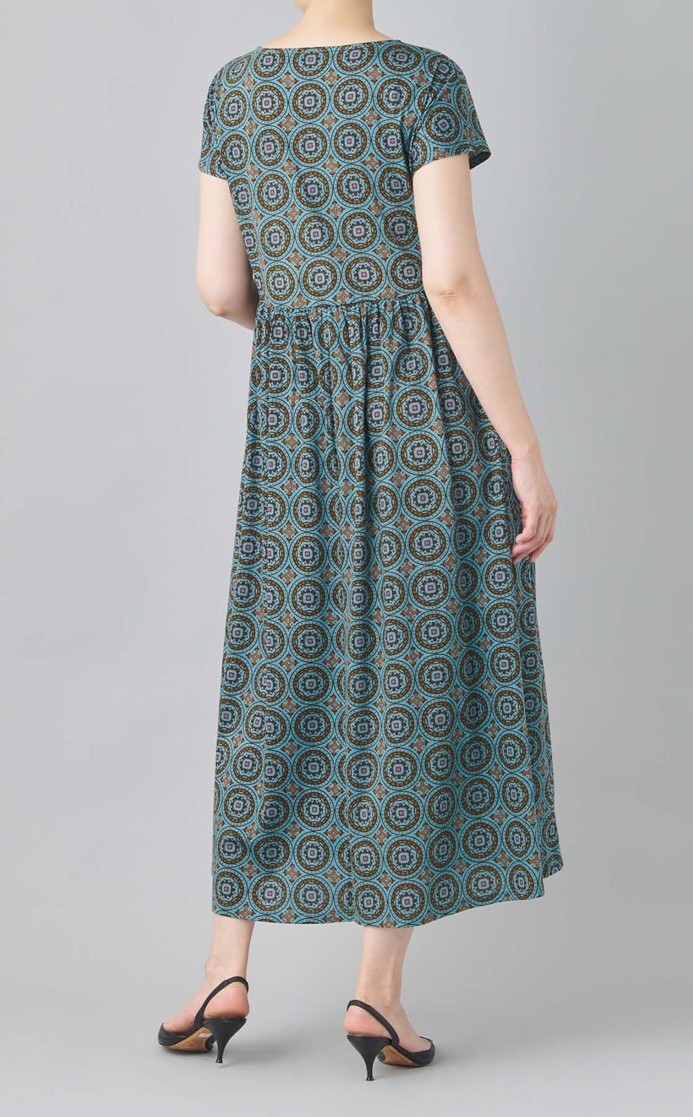 プリントギャザージャージワンピース