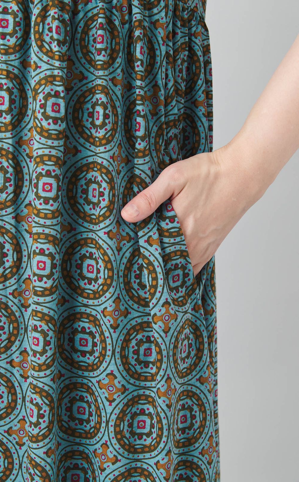 プリントギャザージャージワンピース