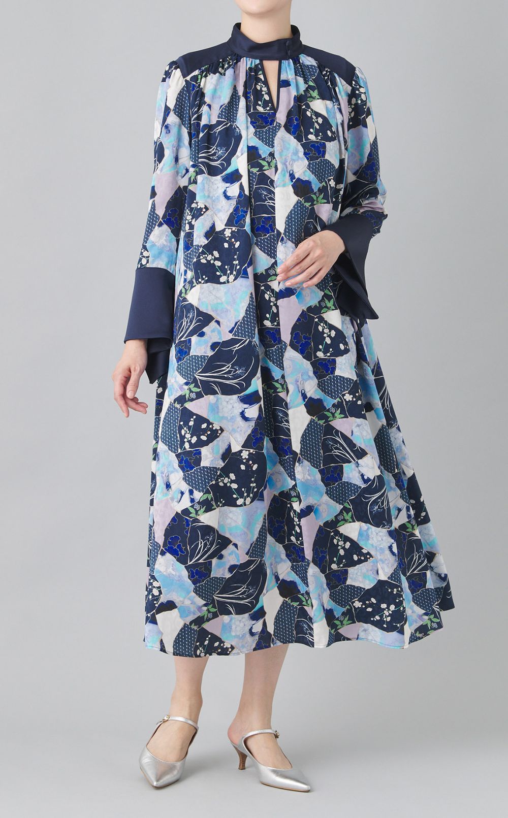 金継ぎプリントフレアワンピース