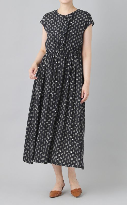 プリントアシメトリーフリルワンピース