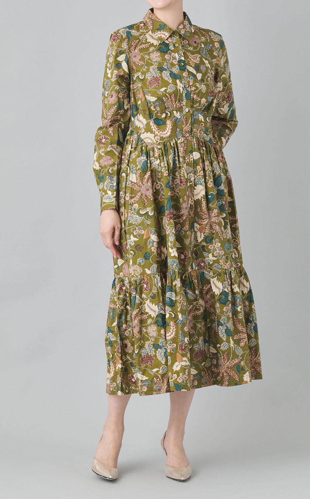 ボタニカルプリントシャツワンピース