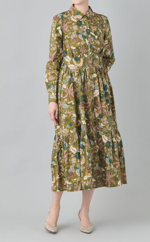 ボタニカルプリントシャツワンピース
