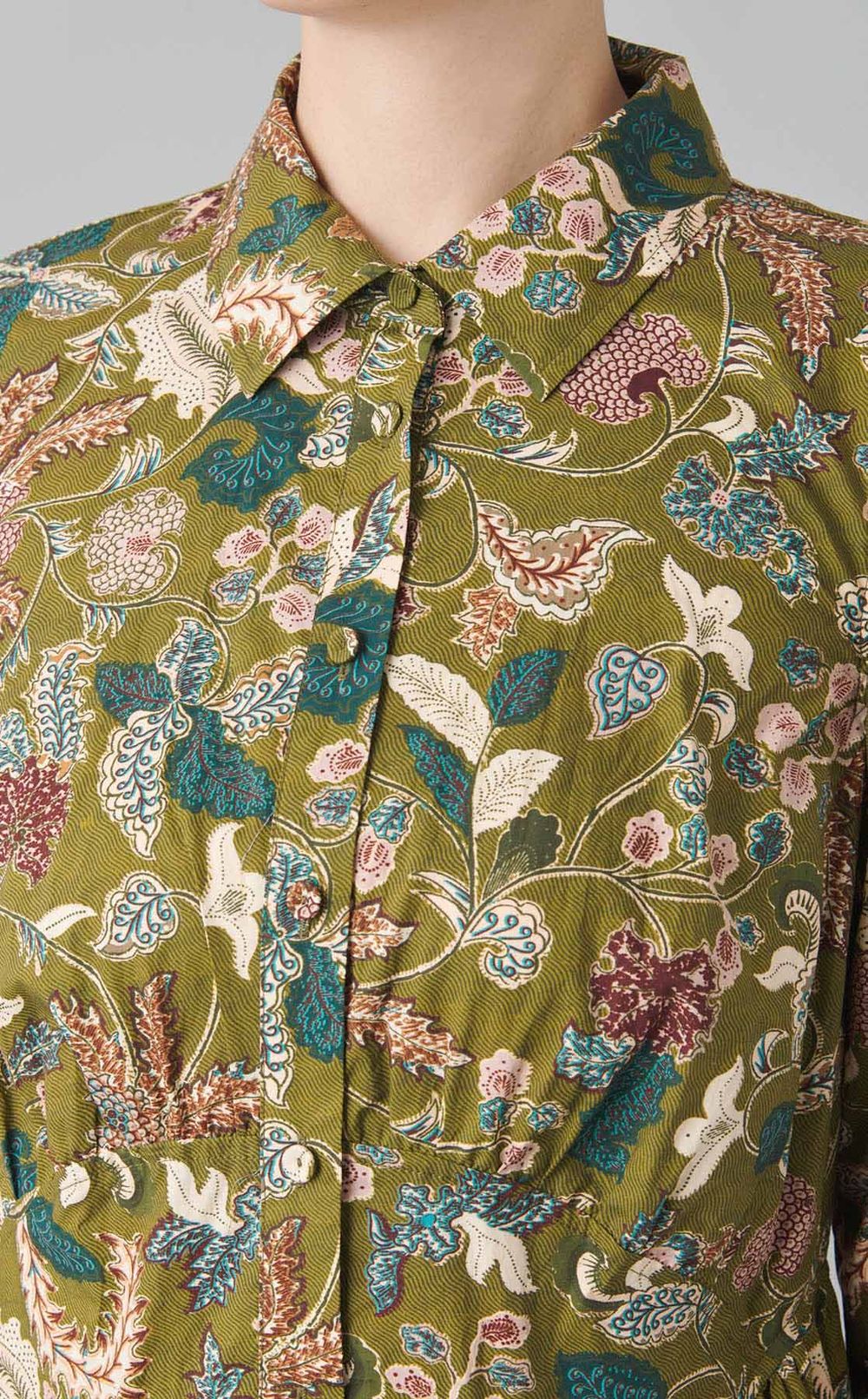 ボタニカルプリントシャツワンピース