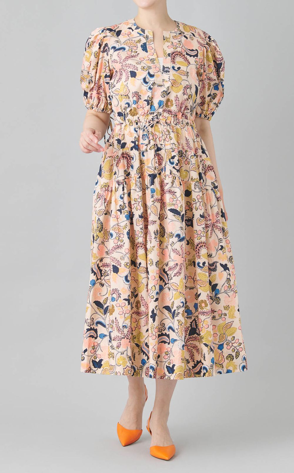 ボタニカルプリントパフスリーブワンピース