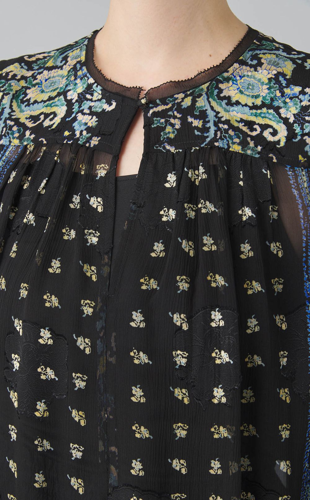 フラワープリントシアーギャザーブラウス