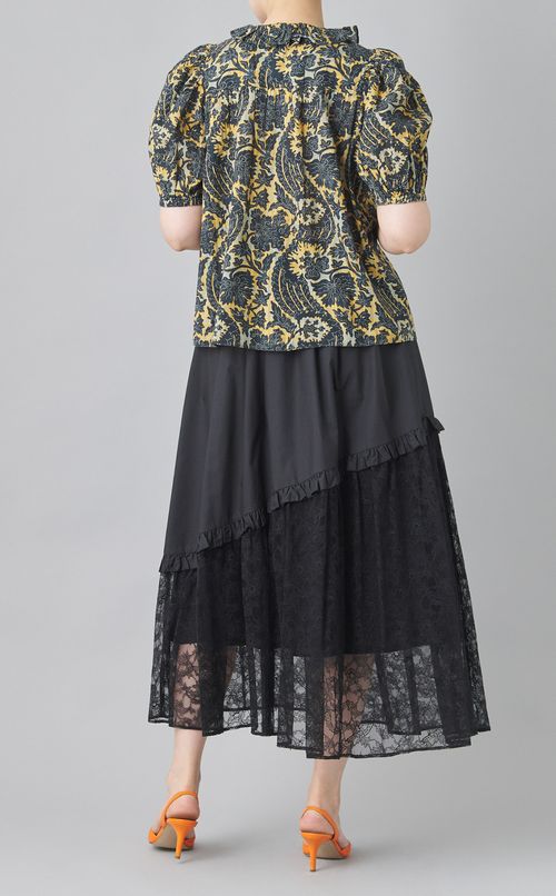 コットンプリントパフスリーブブラウス